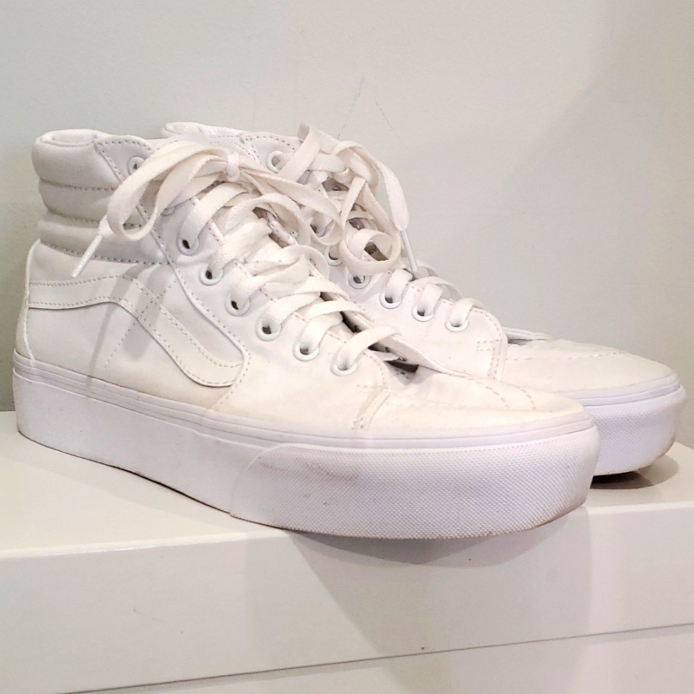 Vans Sk8-Hi Platform Womens 9.5 Mens 8 Triple White
